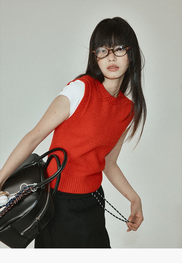 ニットベスト シンプル丸首ショートニットベスト