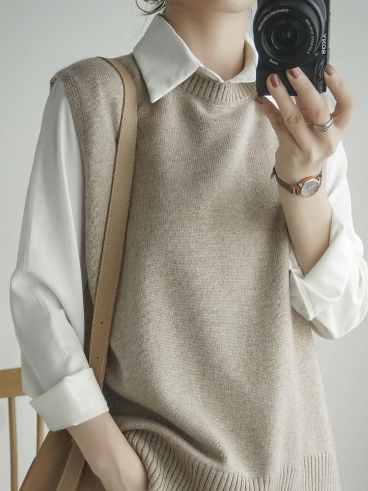 ニットベスト 上質フォルム シンプルニットベスト