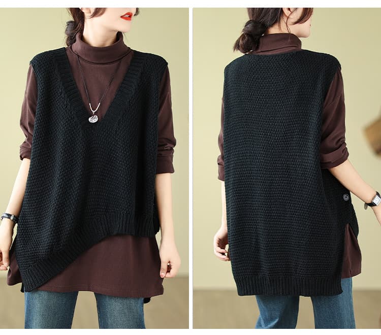 グレー系ニットベスト レディース アシンメトリー前開きジレ