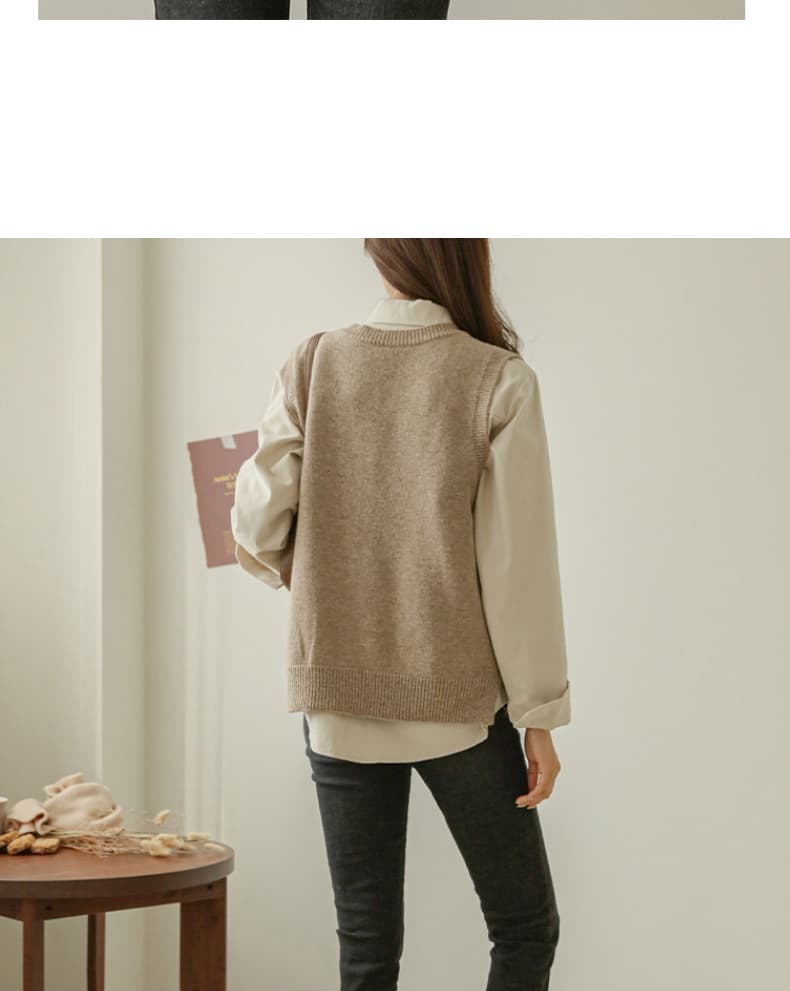 ニットベスト 上質なVネック編み目ベスト