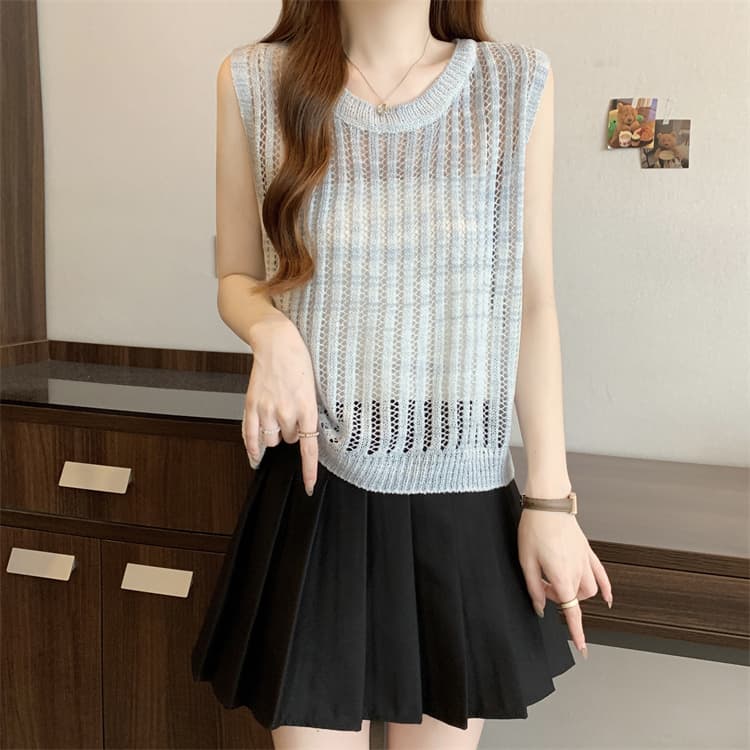  ニットベスト 透かし編みノースリーブベスト