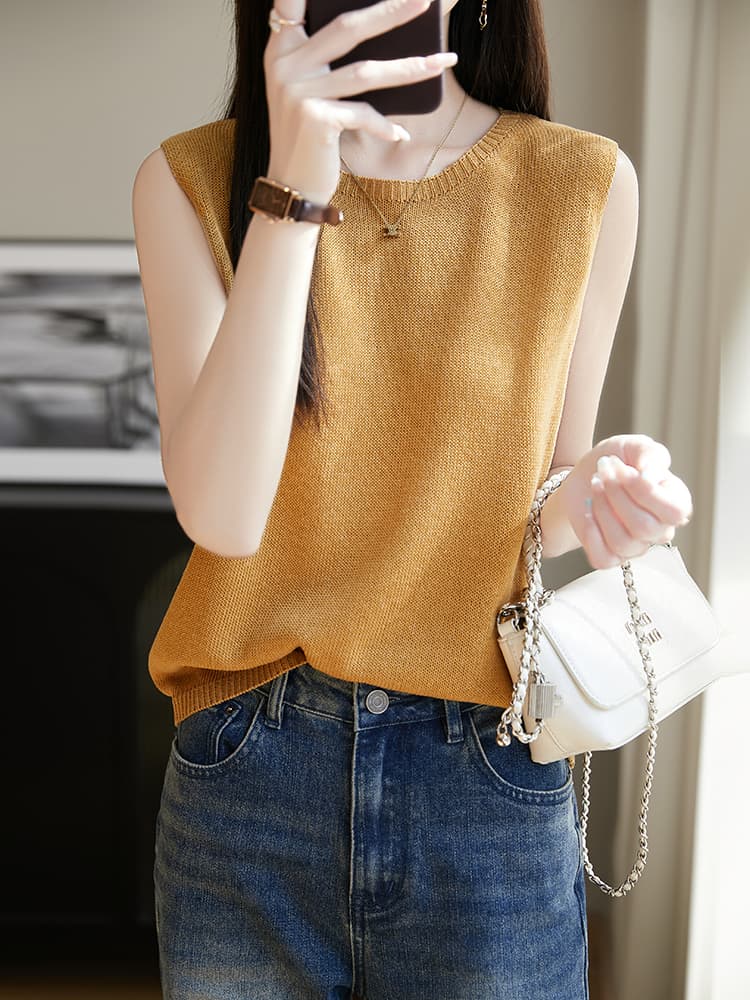 ニットベスト シンプル美シルエットノースリーブサマーニットベスト