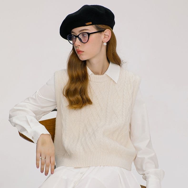 ニットベスト 冬のぬくもりケーブル編みベスト