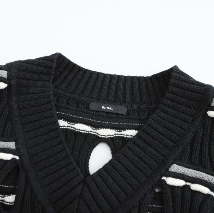 ニットベスト 透かし編み装飾デザインニットベスト