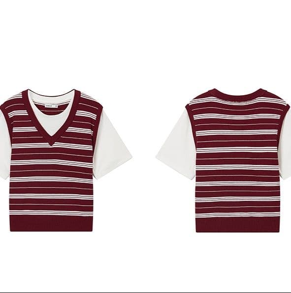 ニットベスト 優雅な横縞模様のカットソー＆ニットベスト