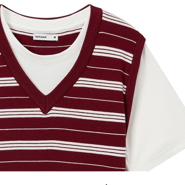 ニットベスト 優雅な横縞模様のカットソー＆ニットベスト