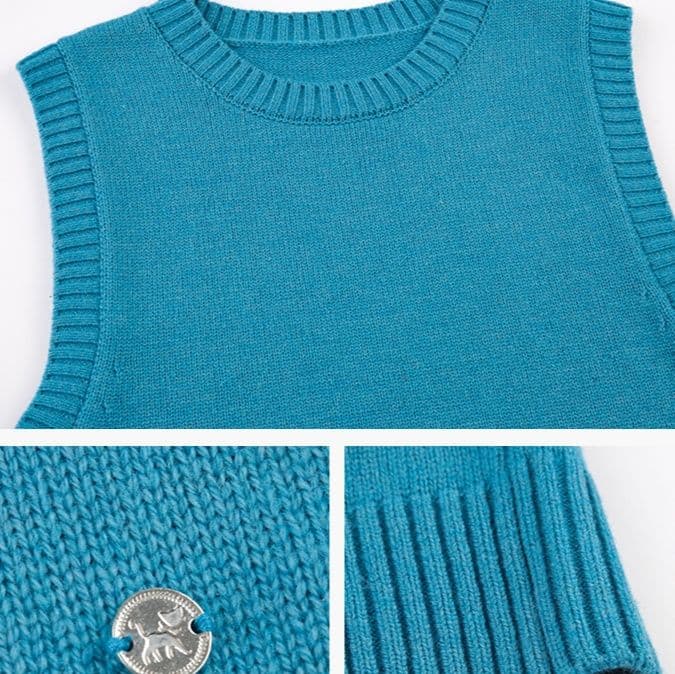 ニットベスト シンプル丸首ショートニットベスト