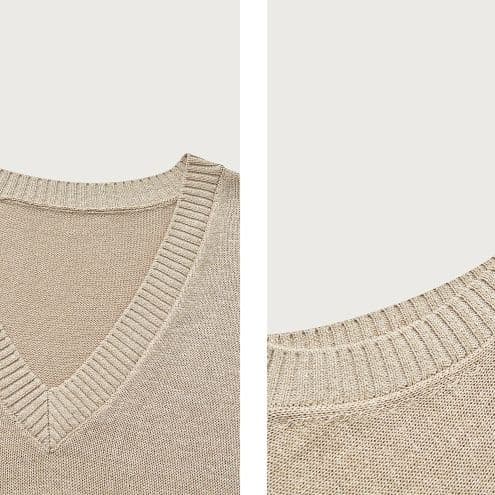 ニットベスト 裾玉飾り深みVネックサマーニットベスト