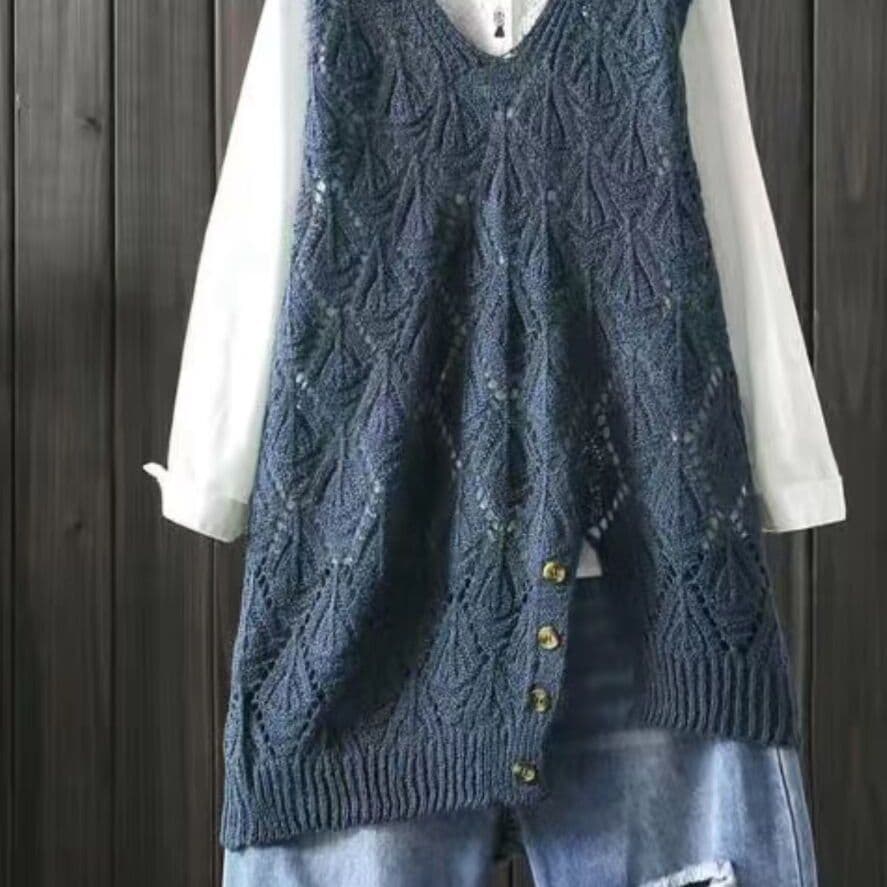 ニットベスト 菱形透かし編みロングベスト