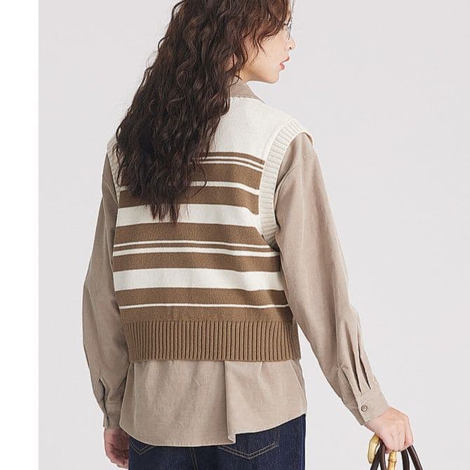 ニットベスト レトロアーガイル柄　ショート丈ニットベスト