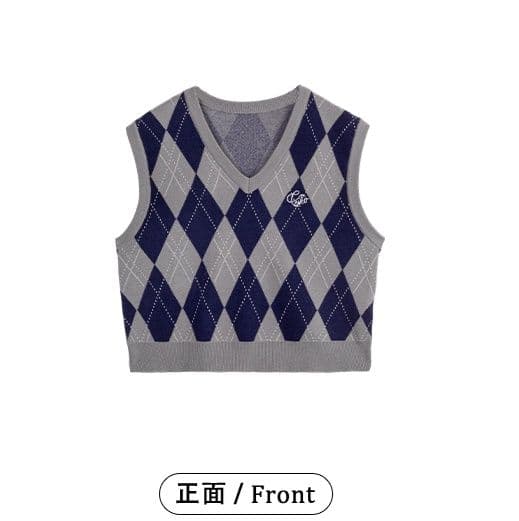 ニットベスト 菱形模様の学院風ニットベスト