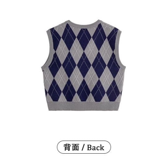 ニットベスト 菱形模様の学院風ニットベスト