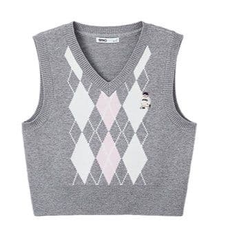 ニットベスト 菱形模様フード付きニットベスト