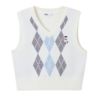 ニットベスト 菱形模様フード付きニットベスト