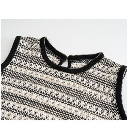 ニットベスト 幾何学模様フリンジニットベスト