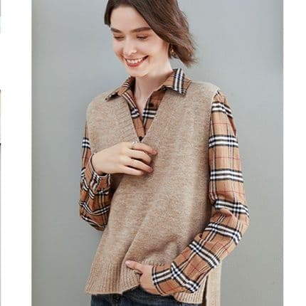 ニットベスト シンプル深Vネックベスト