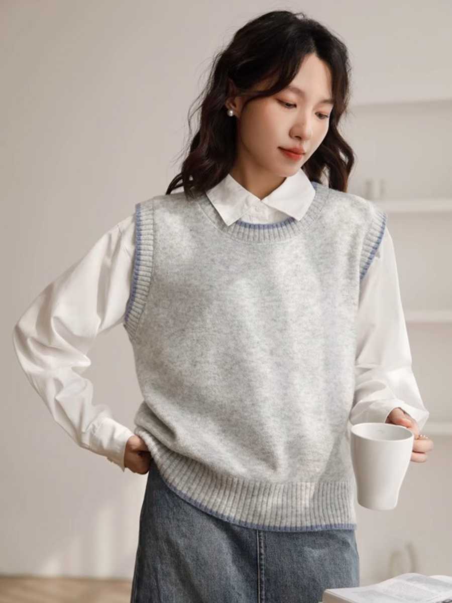 シンプル重ね着風ニットベスト