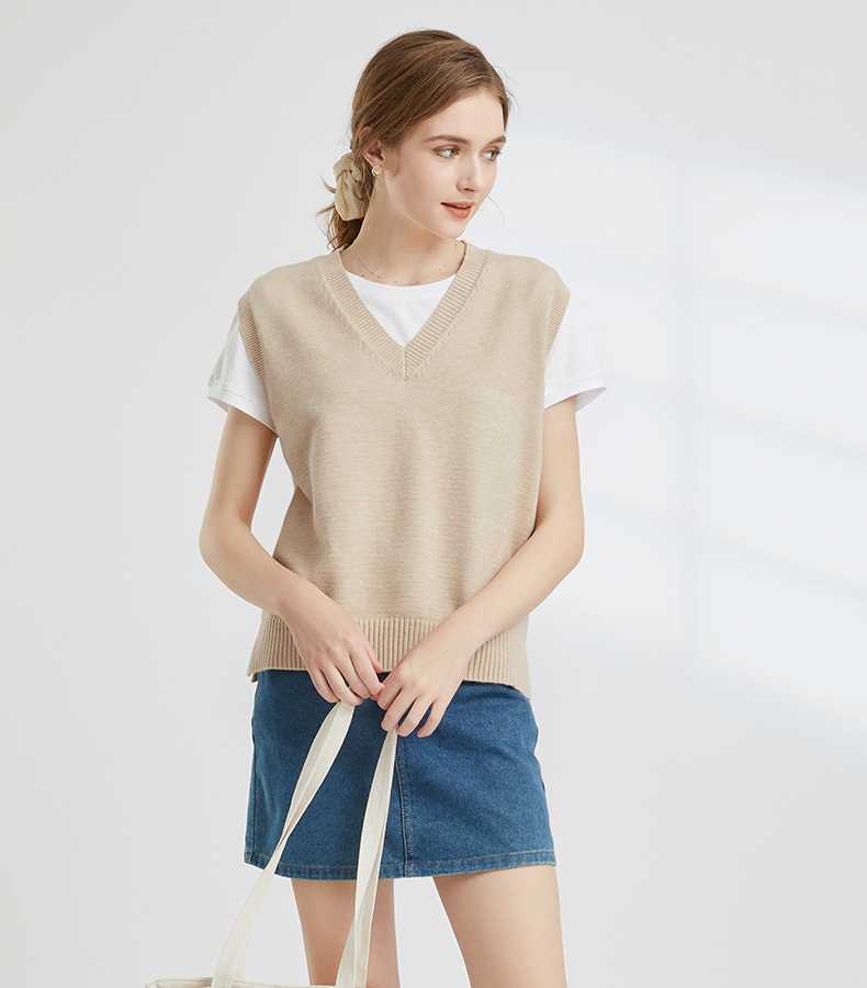 ニットベスト シンプル 無地 Vネックベスト