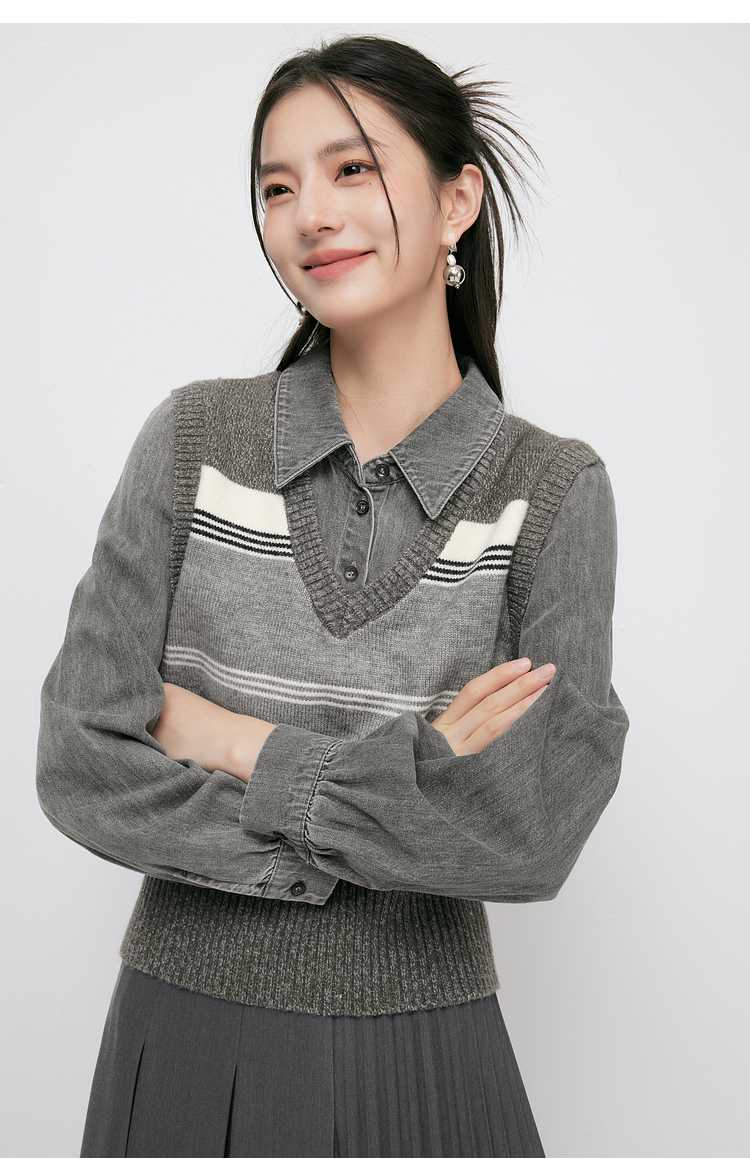 ニットベスト レイヤード風襟付きニットベスト