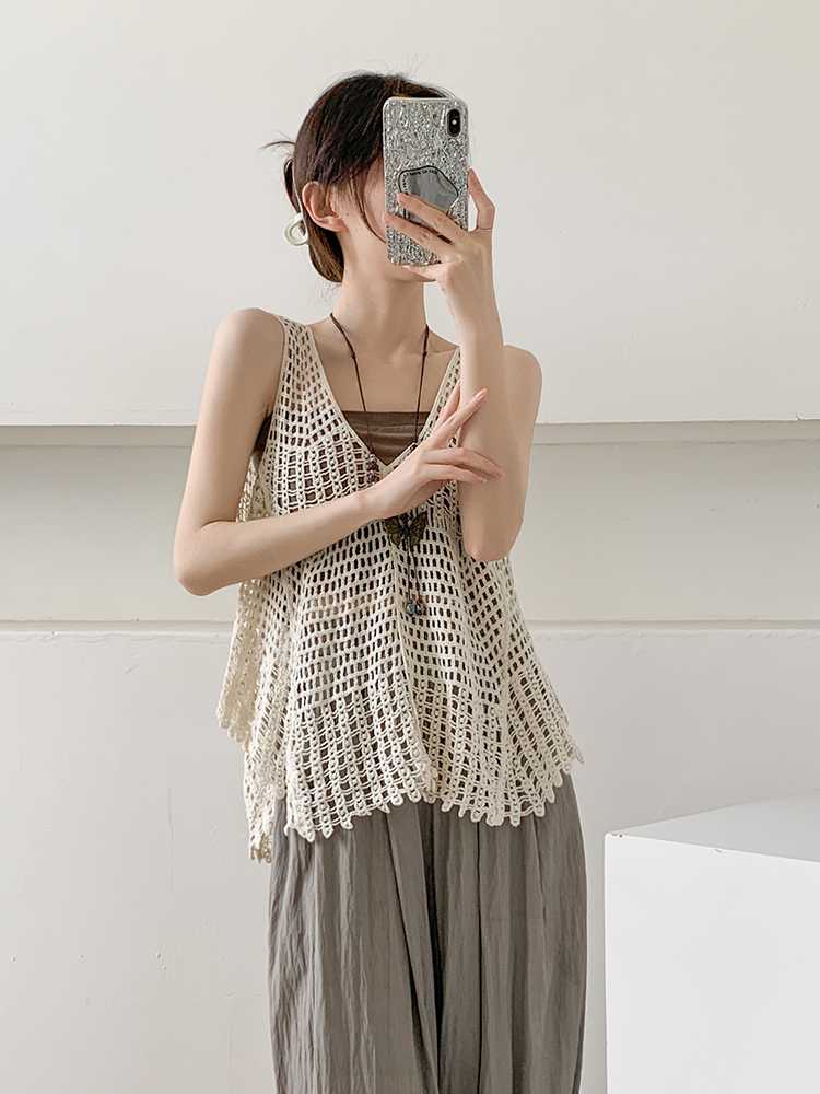 ニットベスト 透かし編み涼風ノースリーブサマーニットベスト