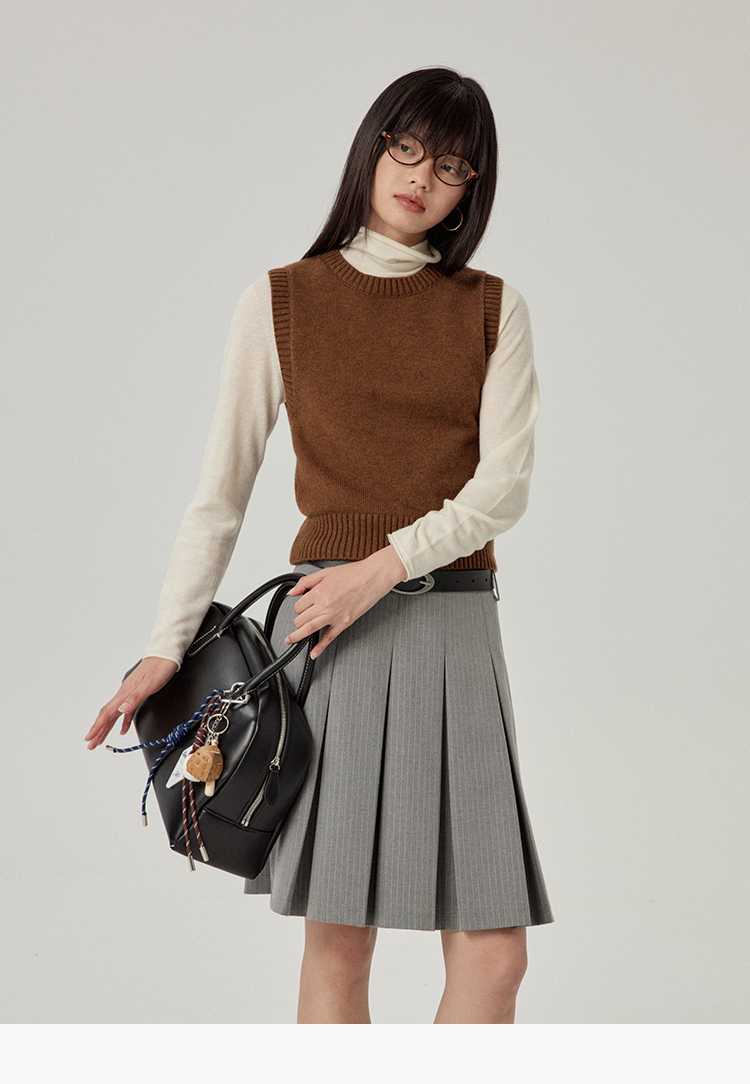 ニットベスト シンプル丸首ショートニットベスト