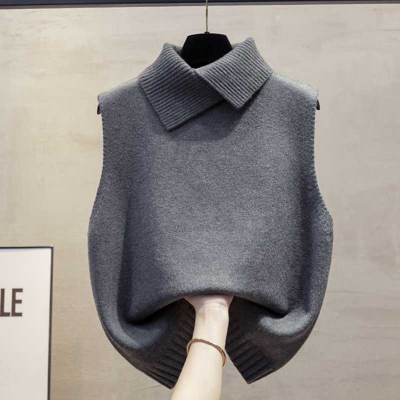 ニットベスト 折り返し襟のなめらかニットベスト