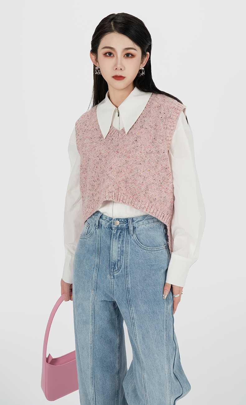 ニットベスト ニットベスト 杢調ショート丈ベスト