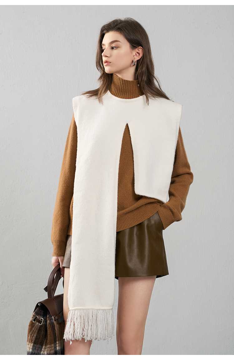 ニットベスト フリンジ付き柔らか肩掛けニット