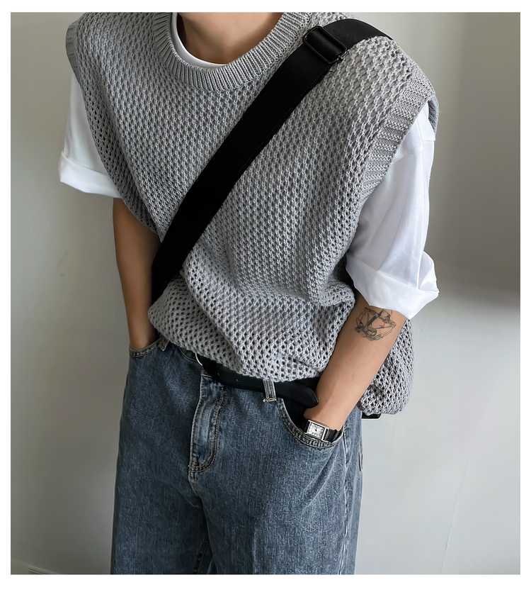 ニットベスト 凹凸編み模様のゆるシルエットサマーベスト