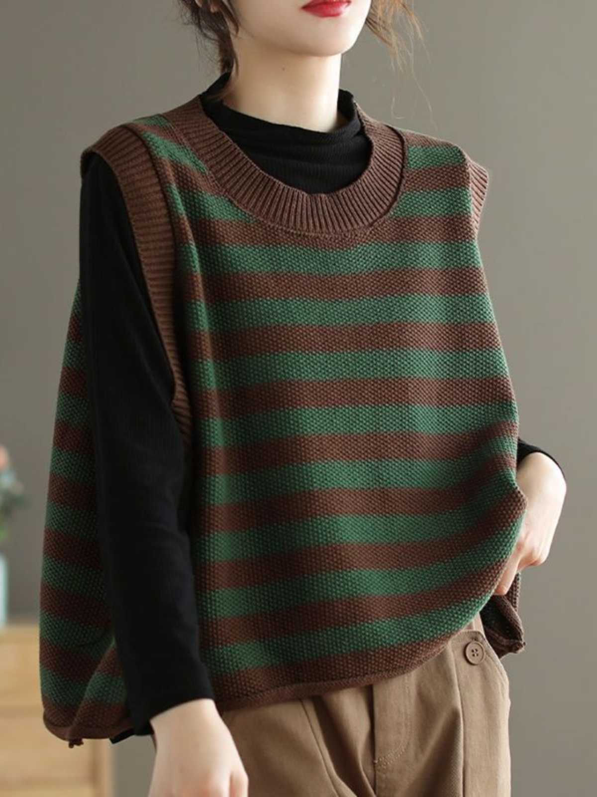 ニットベスト なごみボーダーニットベスト