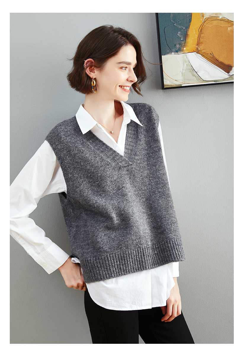 ニットベスト シンプル深Vネックベスト