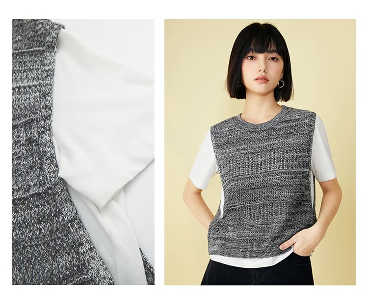 ニットベスト シンプル重ね着風ニットベスト