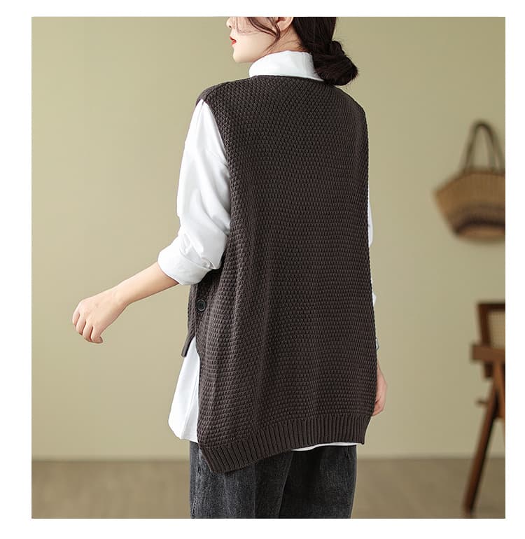 グレー系ニットベスト レディース アシンメトリー前開きジレ