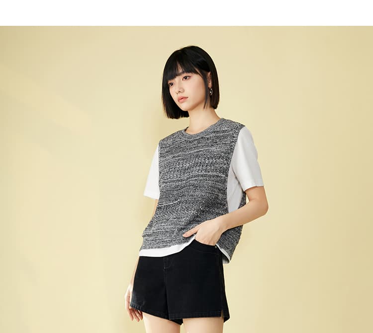 ニットベスト シンプル重ね着風ニットベスト