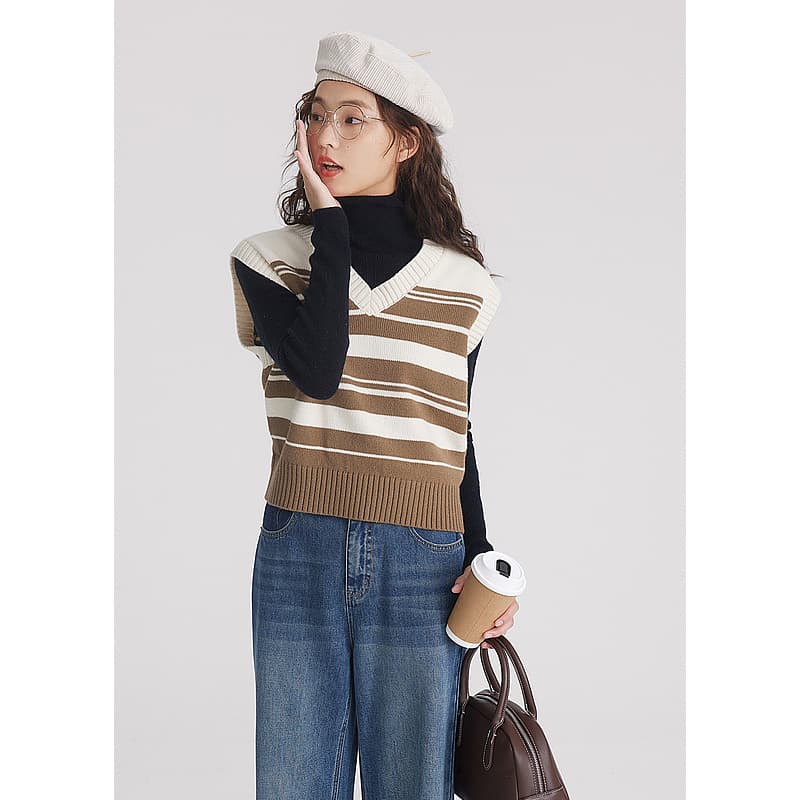 ニットベスト レトロアーガイル柄　ショート丈ニットベスト