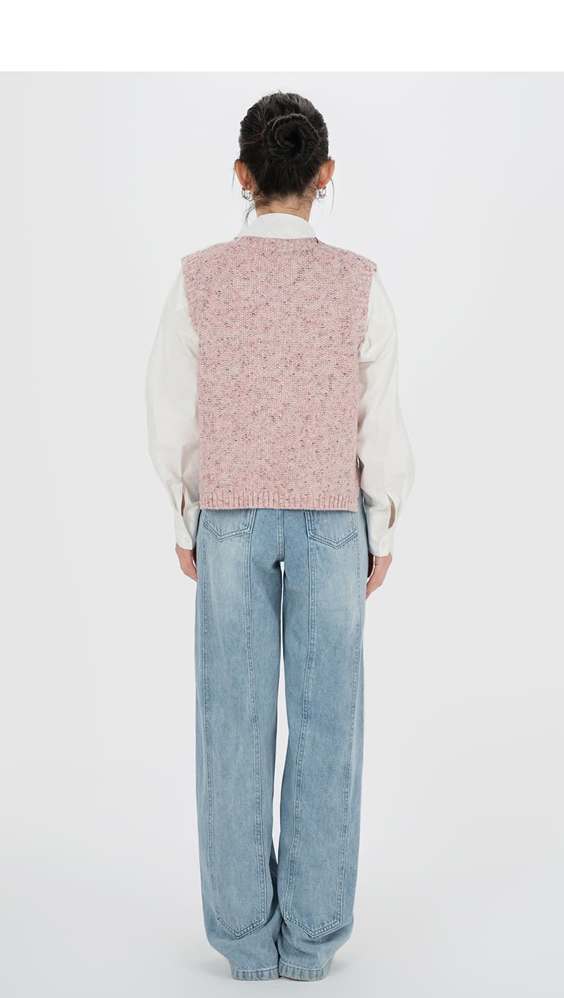 ニットベスト ニットベスト 杢調ショート丈ベスト