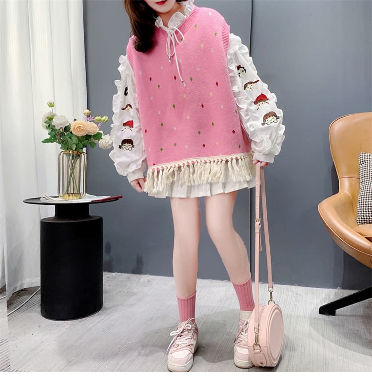 ニットベスト いちごフリンジニットベスト