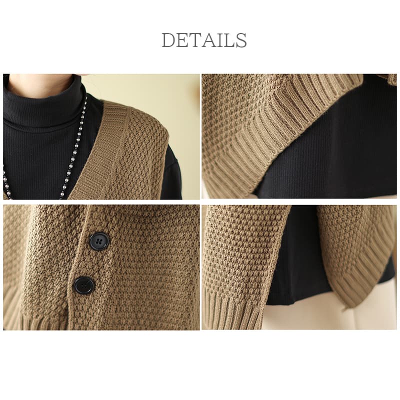 グレー系ニットベスト レディース アシンメトリー前開きジレ