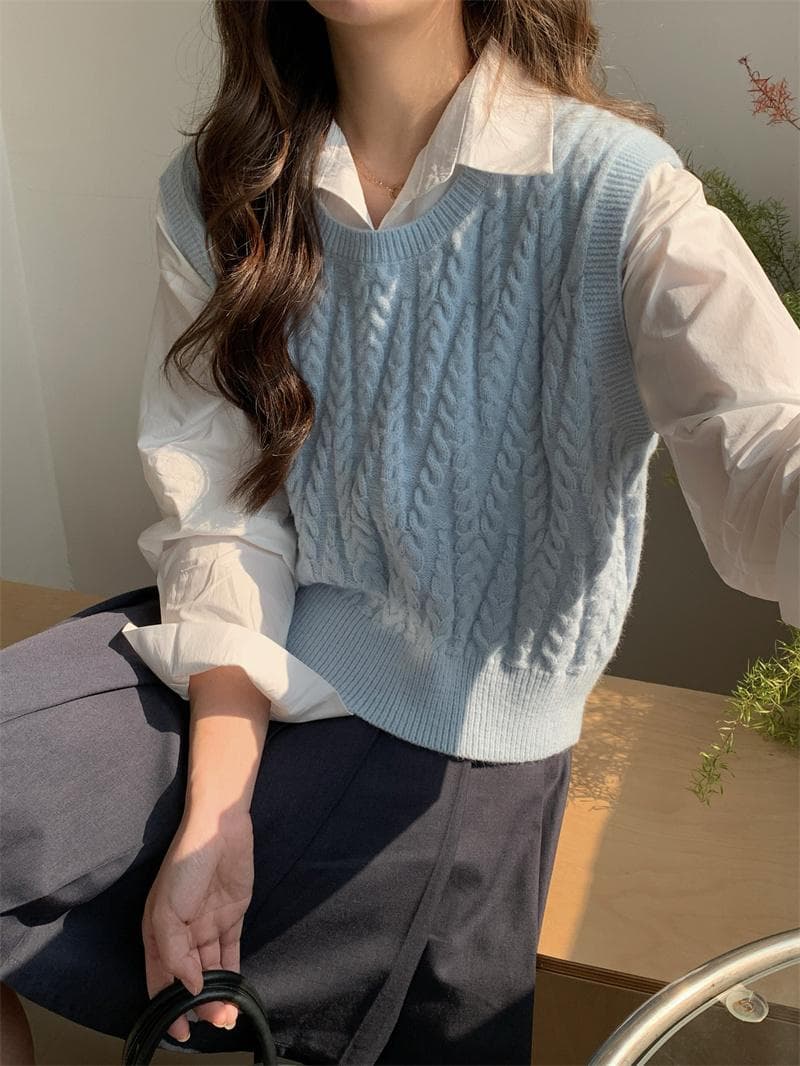 ニットベスト ニットベスト ケーブル編みノースリーブニット