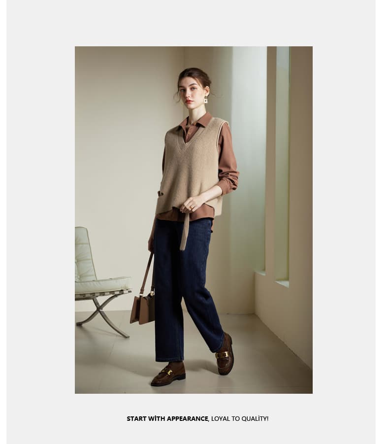 ニットベスト 前後差のある裾デザインリブニット