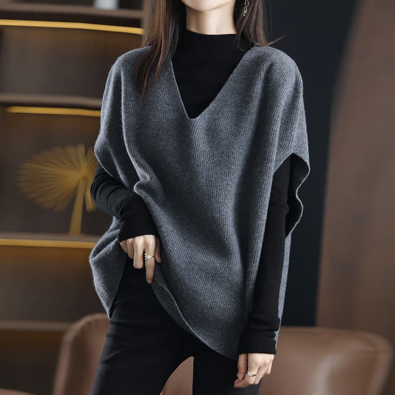 ニットベスト ゆったりシルエット袖なしニット