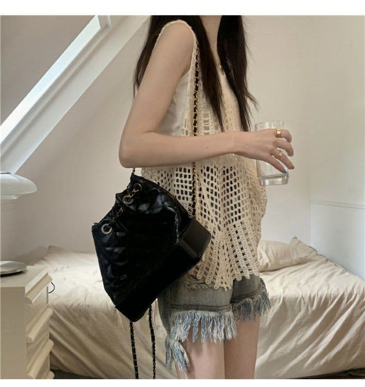 ニットベスト 透かし編みフリンジニットベスト