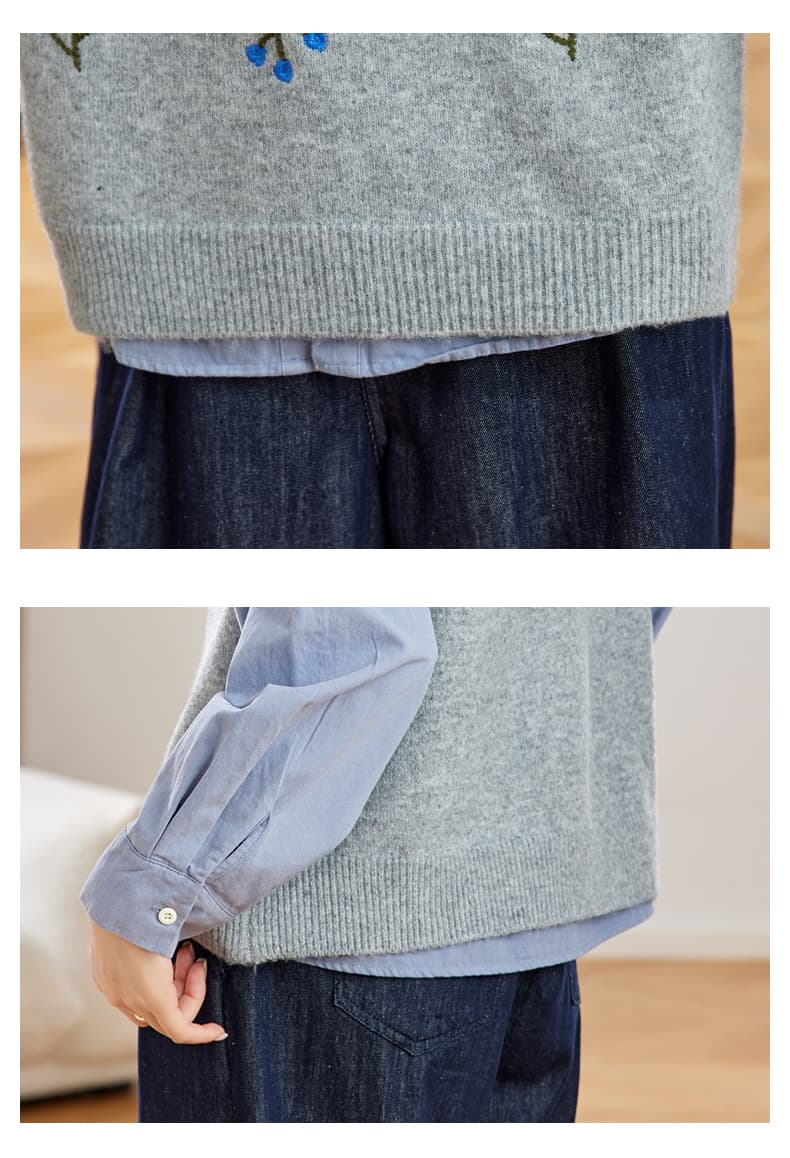 小花刺繍入り上質ニットベスト