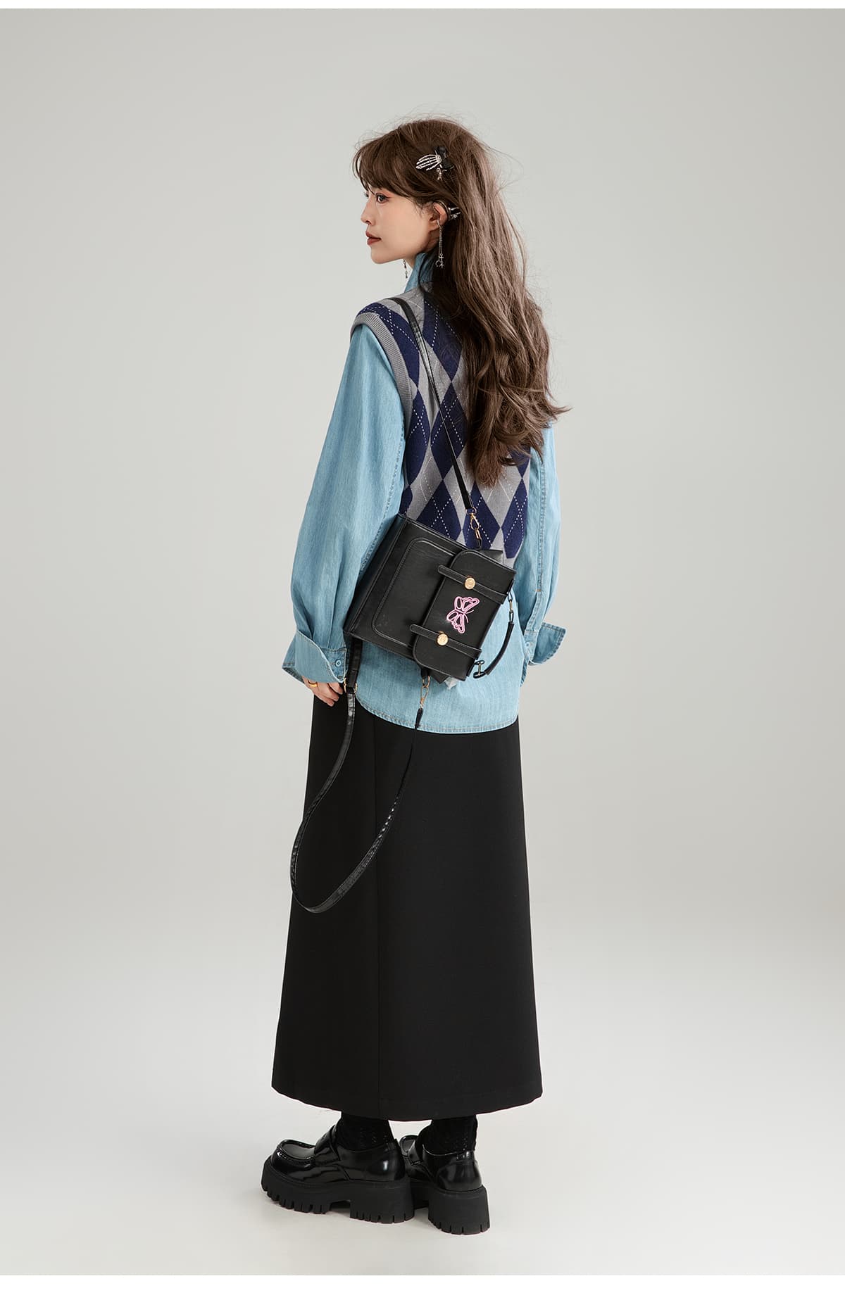 ニットベスト 菱形模様の学院風ニットベスト