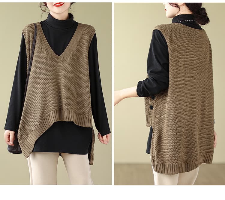 グレー系ニットベスト レディース アシンメトリー前開きジレ