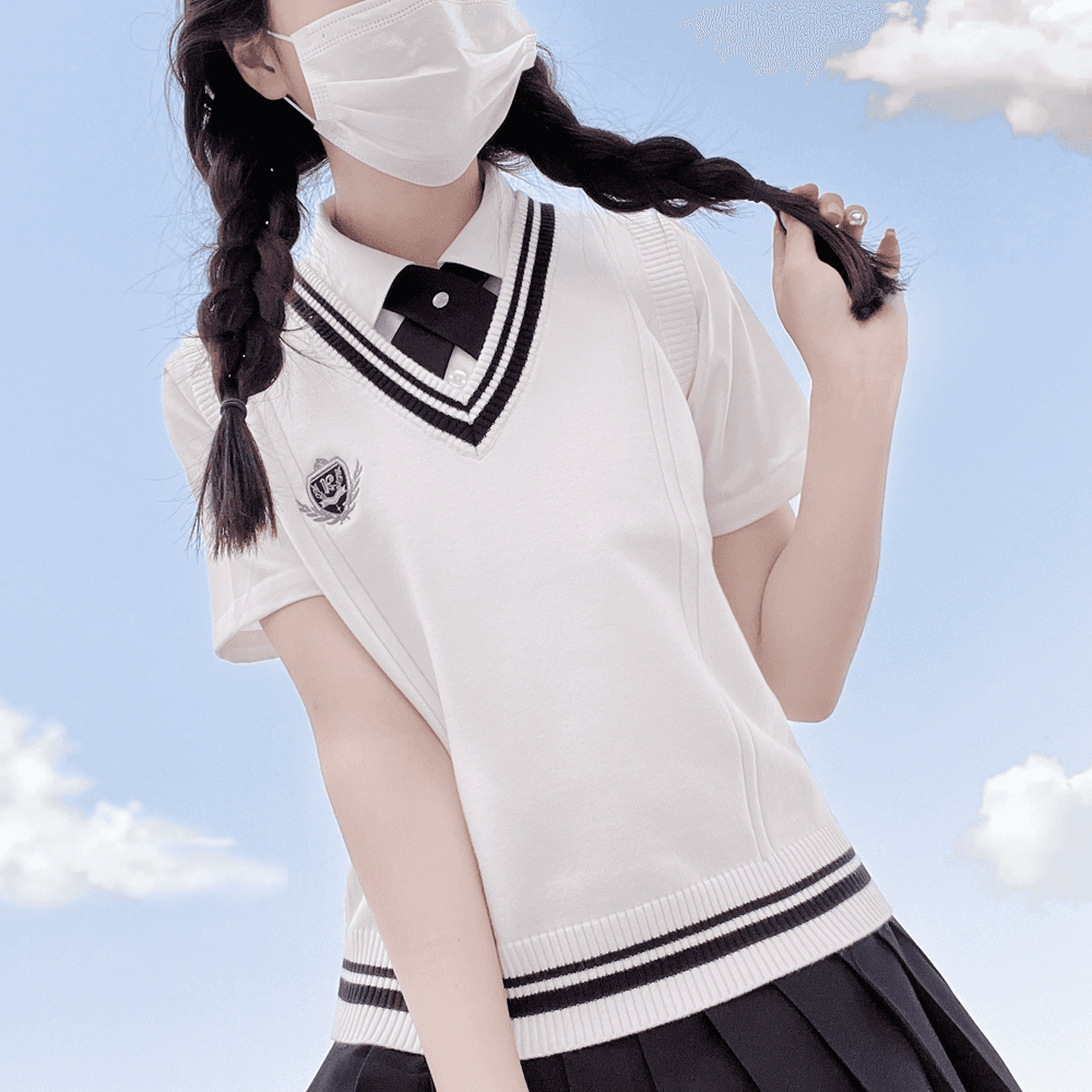 ニットベスト 学園風リボン付きニットベスト