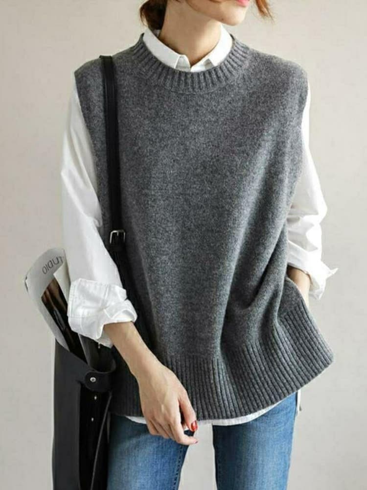 ニットベスト 上質フォルム シンプルニットベスト