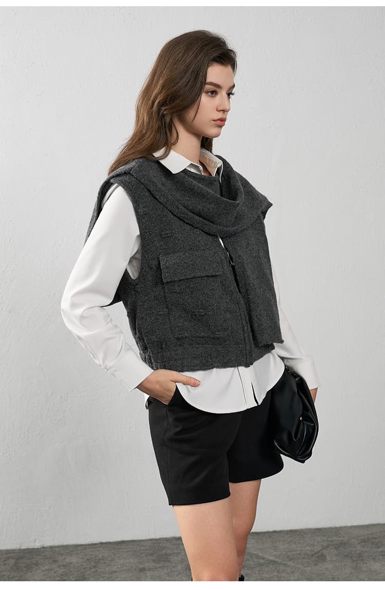 ニットベスト フリンジ付き柔らか肩掛けニット