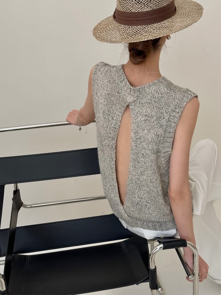 ニットベスト 涼やかバックスリットニットベスト