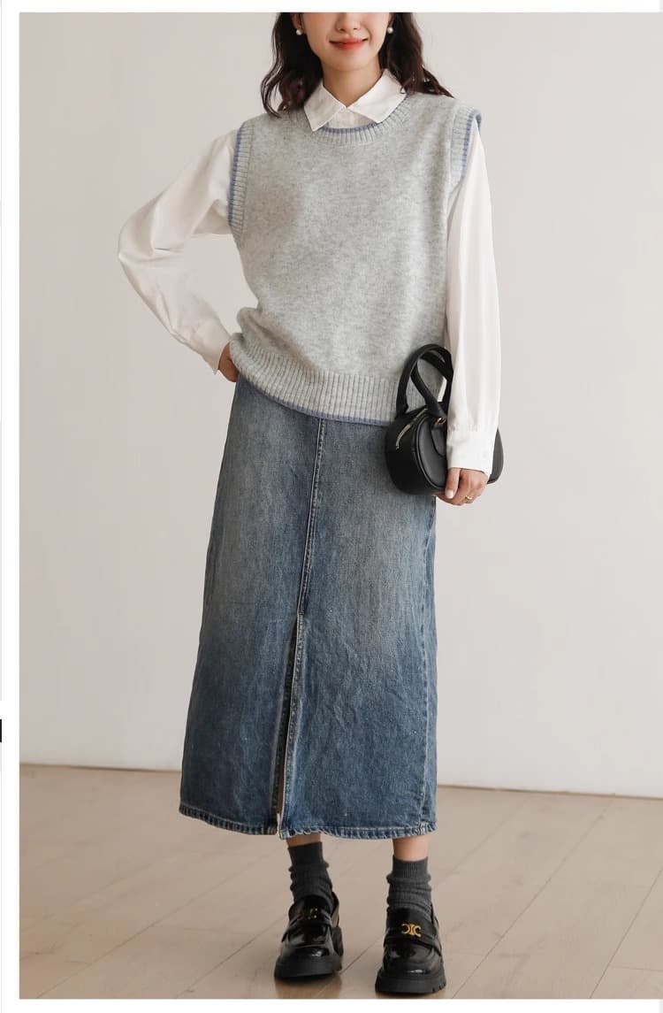 シンプル重ね着風ニットベスト